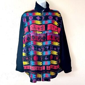 CHICOS Design Vintage 90s Chenille Knit Southwest Aztec Zip Shirt Jacket M/L